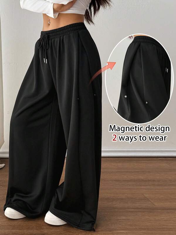 SHEIN PETITE Women's Casual Drawstring Waist Loose Sweatpants, Petite Fit, Autumn Wide Leg Pants Loose Pants,Going Out Outfit,Women's Country Pants,Winter,Autumn Outfits For Women,Sweatpants Women,Casual Women Outfits.Going Out Outfit,Chic Pants For Women,Home, Leisure, Sports Style, Versatile, High-Quality Upgrade, Personalized, Suitable For Gatherings, Gyms, Outdoor And Multiple Scenes,Fall,Sporty, Multifunctional