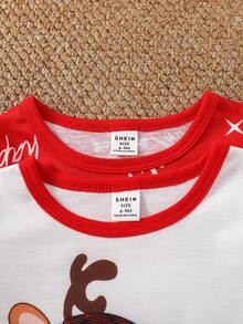 SHEIN 2件套新生儿男童圣诞印花圆领长袖上衣和松紧腰长裤套装 - 彩色 - 查看 5