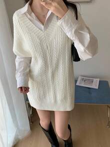 Feyla Casual Solid Color Versatile V-Neck Women Sweater Vests In Fall/Winter