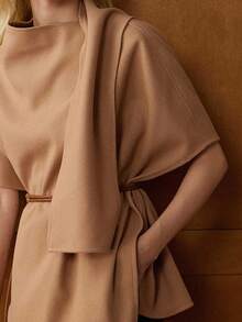 Écloséra French Style Retro Elegant High-End Shawl Scarf Collar Medium-Length Women's Camel-Colored Woolen Cloth Elegant Fall Outfits Women Going Out Coat - Camel - View 4