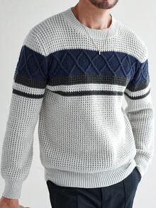 Manfinity CityGents Casual Loose Fit Crew Neck Long Sleeve Pullover Sweater For Men, Fall Winter