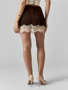 MISSGUIDED 女士蕾丝边迷你修身短裙秋冬优雅派对夜店装 - 棕色 - 查看 2