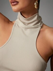 Hauture Top corto de punto acanalado sólido de 2 formas para el verano - Gris - Ver 6