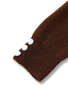 Franclia Elegantes, damenhaftes Strickkleid mit hohem Kragen, Langarm, Gürtel in Taille, Manschetten mit Knöpfen, A-Linie Silhouette, braun, Herbst/Winter