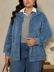 Zelara 大码女装秋冬装咖啡棕色双面珊瑚万圣节老钱风格女装哥特式大码女装万圣节服装女式羊毛连帽长袖秋冬夹克