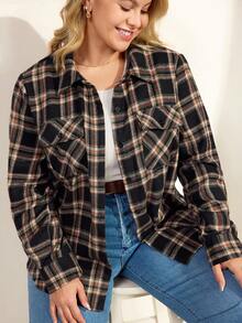 Momelise Plus Size Women Casual Plaid Jacket, For Daily Casual Wear - Multicolor - View 7