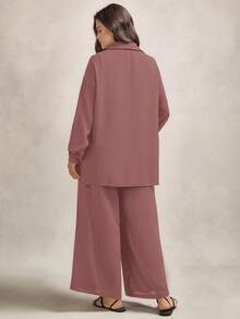 Zelara Plus Size Casual Commuter Solid Color Shirt And Pants 2 Pieces Set Plus Size Pant Set Plus Size Two Pieces Set Brown Plus Size Pant Suit Women Plus Size Brown Set Plus Size Blouse And Pants Set,Fall Clothes For Women Plus Size Pants Set Plus Size Matching Set 2 Pieces Sets Woman Plus - Rusty Rose - View 2