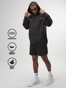 ARC Men's Letter Printed Hooded Casual Pullover Long Sleeve Sweatshirt With Pocket Oversized Sweatshirt , Fall - Black - View 1