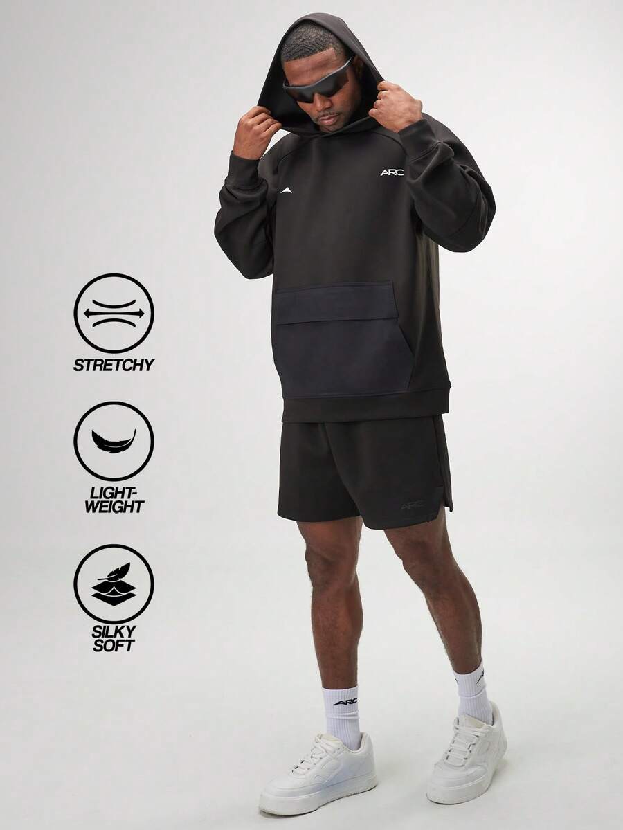 ARC Men's Letter Printed Hooded Casual Pullover Long Sleeve Sweatshirt With Pocket Oversized Sweatshirt , Fall - Black - View 1