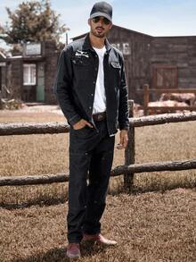 Manfinity Nomadique 男士西式长袖单排扣休闲牛仔宽松衬衫，秋季