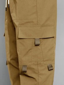 Claim Dot 男士表情印花翻盖口袋抽绳腰工装裤，适合秋季 - 駝色 - 查看 8