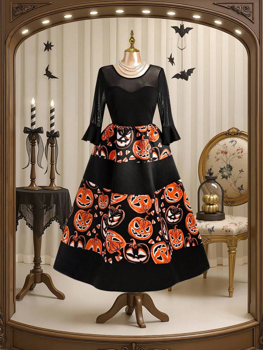 SHEIN Clasi Gaun Halloween Ukuran Besar - Hitam - View 1