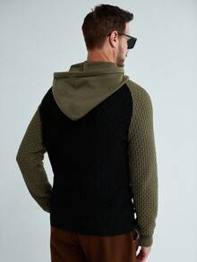 Manfinity Homme Sudadera casual con capucha, mangas raglán y cordón de ajuste, de color contrastante, para otoño - Multicolor - Ver 5