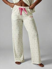 MISSGUIDED Bộ đồ ngủ in hoa tinh tế dành cho nữ quần dài cài nút áo tay ngắn đồ ngủ có ruy băng hồng đồ ngủ xuân hè - Nhiều màu - Xem 4