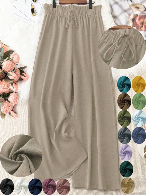 Plus Size Women Casual Drawstring Loose Wide Leg Pants