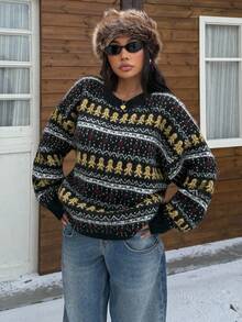 Muchica Fair Isle Jacquard Halloween Pattern Pullover Sweater Autumn Winter Clothes For Women - Multicolor - View 3