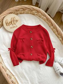 SHEIN 杏色蝴蝶结开衫，可爱百搭，适合秋冬女婴