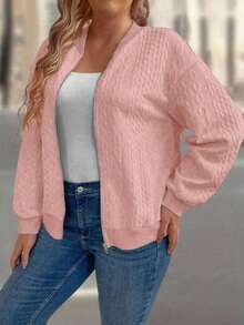 Plus Size Women 3D Textured Comfortable Zipper Jacket