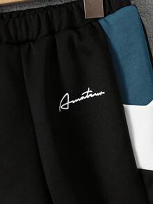 SHEIN Young Boy Letter Graphic Colorblock Hooded Sweatshirt & Sweatpants Without Tee, School, Campus, College Chic Outfits For Autumn/Winter - Multicolor - View 8