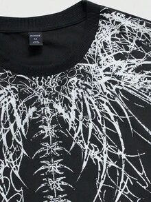 ROMWE MEN Street Life Men's Gothic Printed Long Sleeve T-Shirt, 2 In 1 Top, Fall