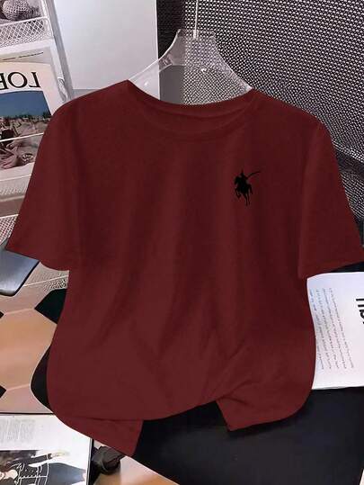 女士休闲修身针织套头短袖T恤