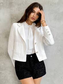 SHEIN Unity 适合日常穿着的优雅白色西装外套 - 白色 - 查看 3