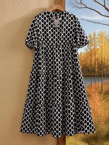 Rusticease Plus Size Women's Printed Simple Everyday Dress For Summer,Beach Dress Sundress,Holiday Outfits Boho - Black and White - View 2