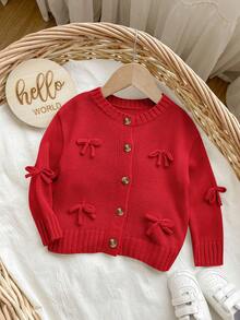 SHEIN 杏色蝴蝶结开衫，可爱百搭，适合秋冬女婴