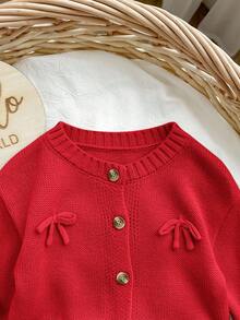 SHEIN 杏色蝴蝶结开衫，可爱百搭，适合秋冬女婴