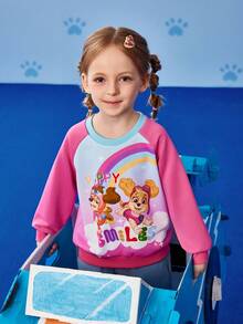 SHEIN | PAW Patrol 小女孩可爱甜美小狗彩虹渐变印花撞色插肩袖卫衣，秋冬 - 粉色 - 查看 4