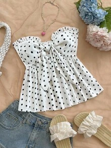 Soleia Lässiges A-Linien-Bandeau-Top mit Bindegürtel und Rüschensaum für den Urlaub