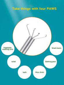 160cm Drain Snake With Spring-Loaded Handle & 4-Claw Grabber, Drain Cleaner Tool For Kitchen Sink, Bathroom, Shower To Remove Hair Clogs And Prevent Standing Water