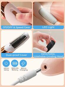 Teckwe Elektrische Fußfeile, Fußschleifer, USB aufladbarer Hornhautentferner mit 2 Geschwindigkeiten, Ersatzrollen & LED-Beleuchtung, professionelles Werkzeug zur Entfernung von Hornhaut, Schwielen und abgestorbener Haut an Füßen, geeignet für Männer und Frauen zur Entfernung von trockener und abgestorbener Haut an den Füßen - Verschiedenfarbig - Übersicht 6