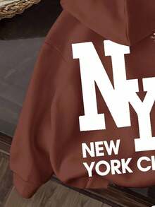 Tween Boy Casual Minimalist NY Cartoon Pattern Loose Fit Long Sleeve Sweatshirt, Suitable For Autumn/Winter Fall - Brown - View 4