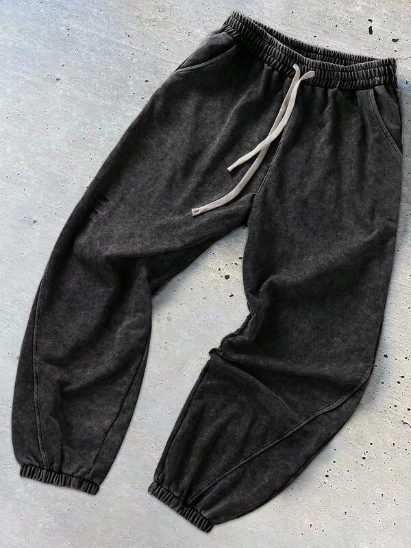 Manfinity EMRG Pantalones jogger casuales para hombres de unicolor con cordón en la cintura y bolsillos