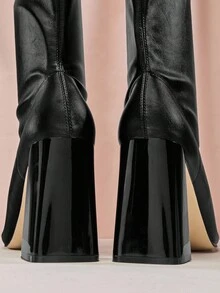 SHUZIA 女式简约舒适性感尖头粗跟踝靴 - 黑色 - 查看 6