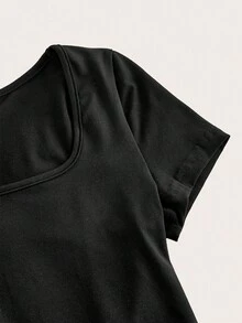 SHEIN EZwear 3 件套圆领短袖短款休闲修身女式 T 恤，百搭百搭，不同面料 - 黑色 - 查看 3