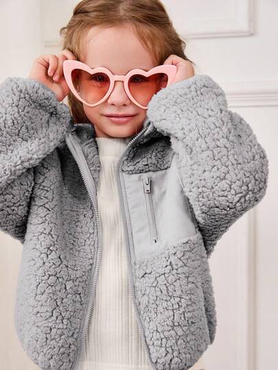 Cozy Pixies Young Girl Colorblock Hooded Thick Fleece Cardigan Fall Winter