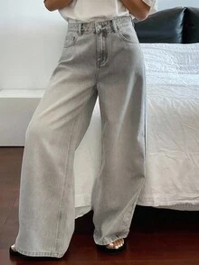 Livesso 女式夏季宽松休闲破洞牛仔裤 - 灰色 - 查看 3