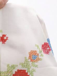 Vivie Lora Blus Liburan Lengan Mengembang Motif Bunga untuk Wanita - Putih - View 3