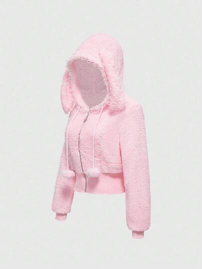 Kawaii Ensemble 2 pièces pour femmes composé d'un sweat-shirt à capuche avec oreilles de lapin en dentelle et patchwork peluche, et de shorts moelleux pour l'automne/hiver