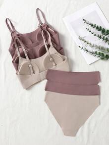 少女6件套简约舒适无缝可调节肩带加厚聚拢文胸和内裤套装