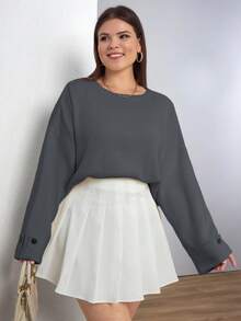 EURMUSE Double Sleeve Button Detailed Oversize Thick Winter Sweater Warm Touch - Grey - View 4