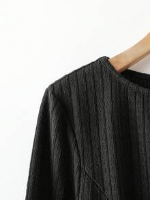Rusticease 女式纯色圆领长袖罗纹休闲连衣裙，秋季 - 黑色 - 查看 5