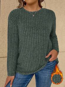 Vionelle 大码纯色保暖长袖T恤，秋冬休闲装 - 墨綠色 - 查看 3