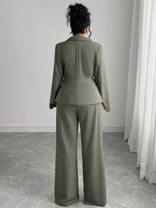 Elenzga 2 件大码女式优雅西装外套和喇叭裤套装，欧美风格，修身剪裁，职业通勤装，冬季秋季女式西装两件套服装女士商务休闲女士西装