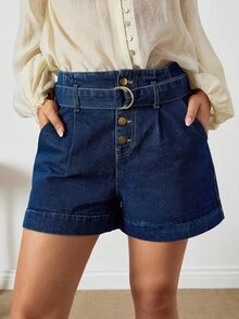 EURMUSE 高腰纸袋腰带迷你短裤