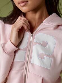 MISSGUIDED Zip Through Hooded Sweatshirt With Number Applique Detail For Casual Everyday Wear - Pink - View 6