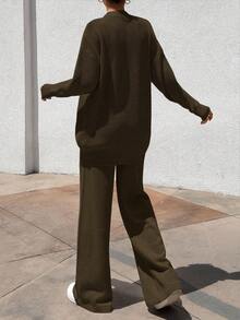 EURMUSE WOMEN 3 PiecesSET TOP CARDİGAN AND PANT - Army Green - View 2