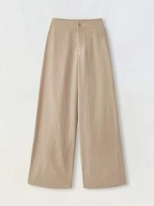 Maija 女士休闲通勤条纹低腰直筒裤 - 卡其色 - 查看 1